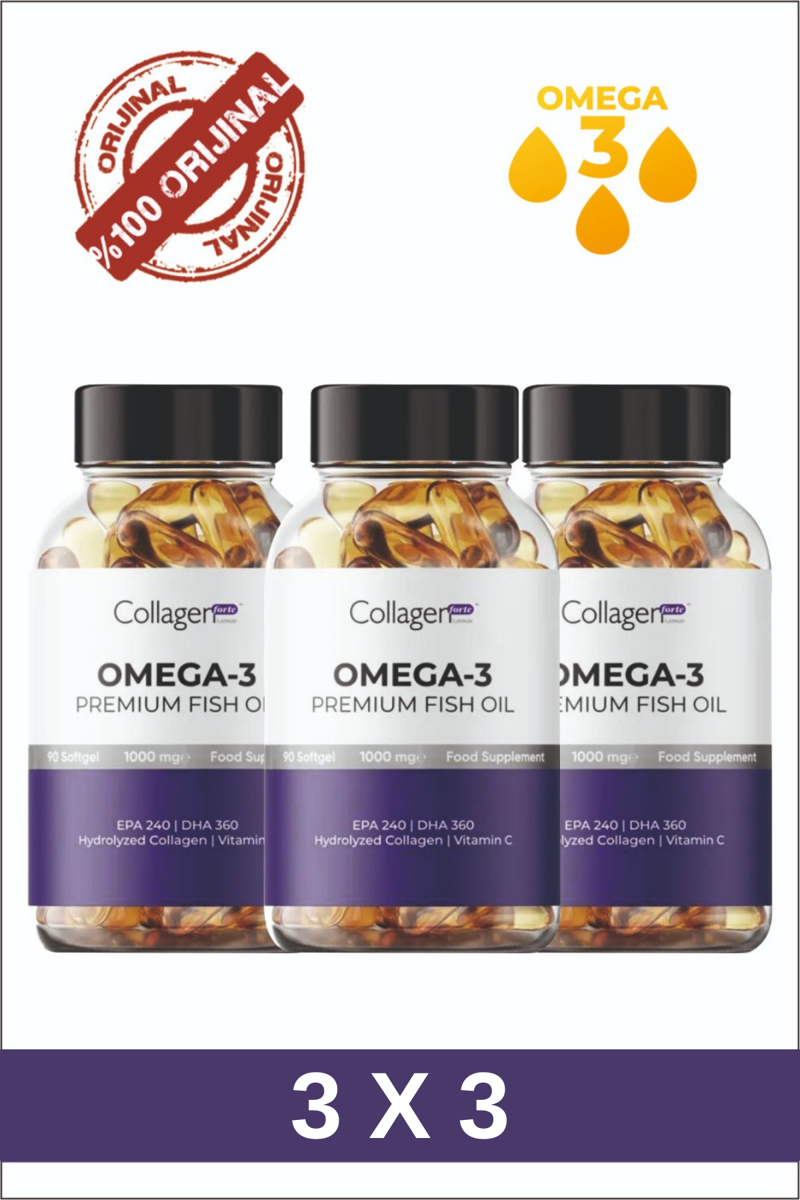 9 Adet Omega-3 Premium Fish Oil 90 Softgel X 1000mg, Balık Yağı, Hidrolize Kolajen