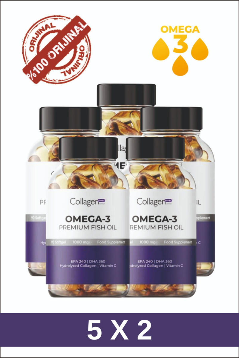 10 Adet Omega-3 Premium Fish Oil 90 Softgel X 1000mg, Balık Yağı, Hidrolize Kolajen