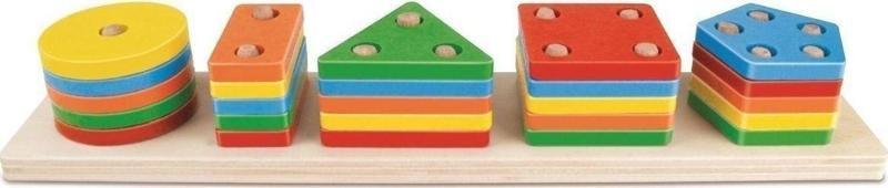 Doğal Ahşap Eğitici Oyuncak Dikdörtgen 5'Li Sütun Geometrik Şekil