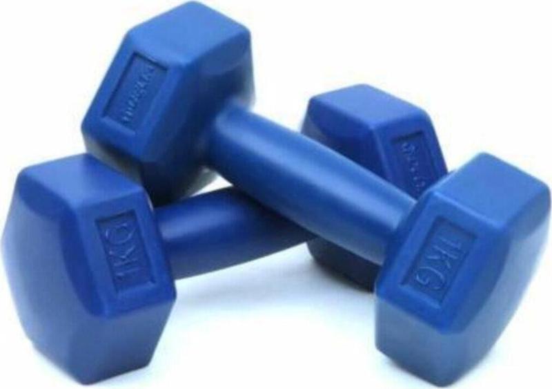 Spor 1 Kg X 2 Adet Deluxe Pvc Kaplama Mavi Plastik Dambıl Ağırlık Seti