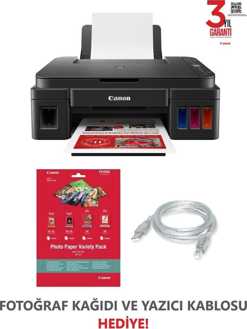 Pixma G2410 Renkli Tanklı Yazıcı+ Fotoğraf Kağıdı (Canon Vp-101)+Yazıcı Kablosu