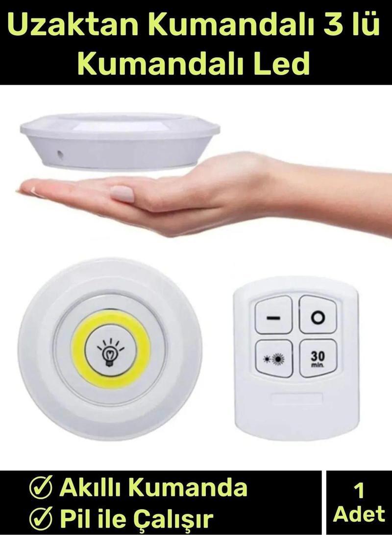Özel Av Kamp Ev Okul Araba Otel Pilli Uzaktan Kumandalı Yapışkanlı Dayanıklı 3'Lü Led Spot 1 Adet