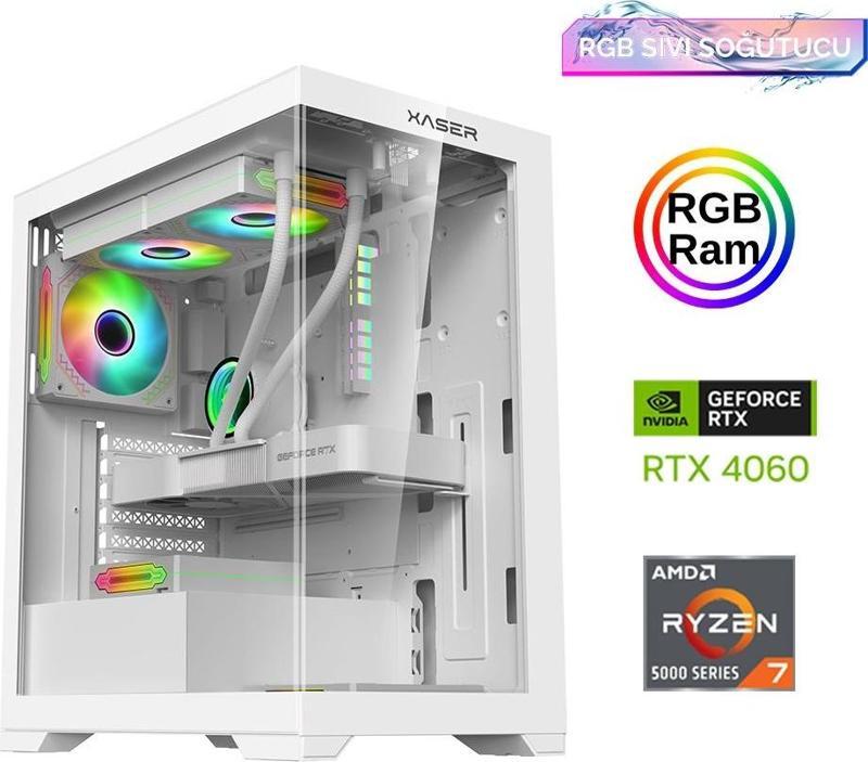 Xsr826 Ryzen 7 5700x 16GB Ram 512GB M.2 NVMe SSD 8GB RTX4060 Sıvı Soğutma Oyuncu Bilgisayarı