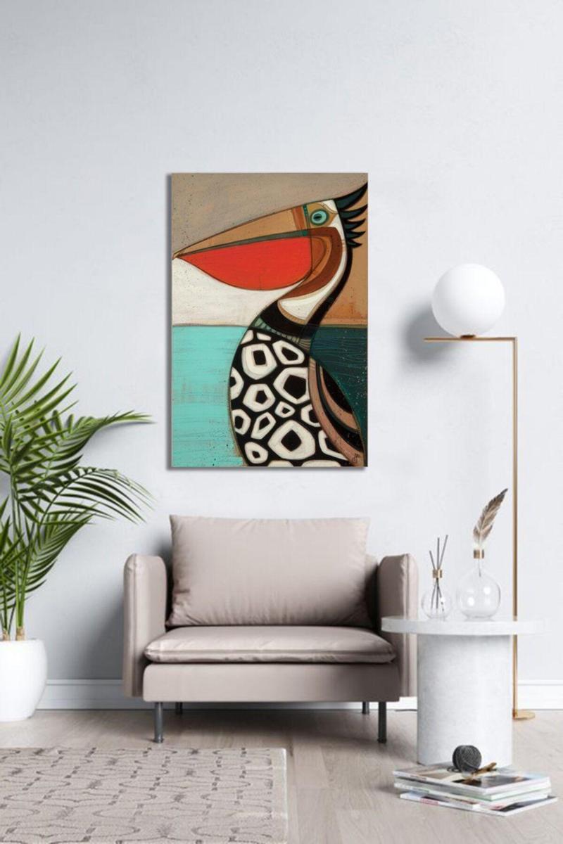 50X75Cm Pelikan Dekoratif Duvar Kanvas Tablo