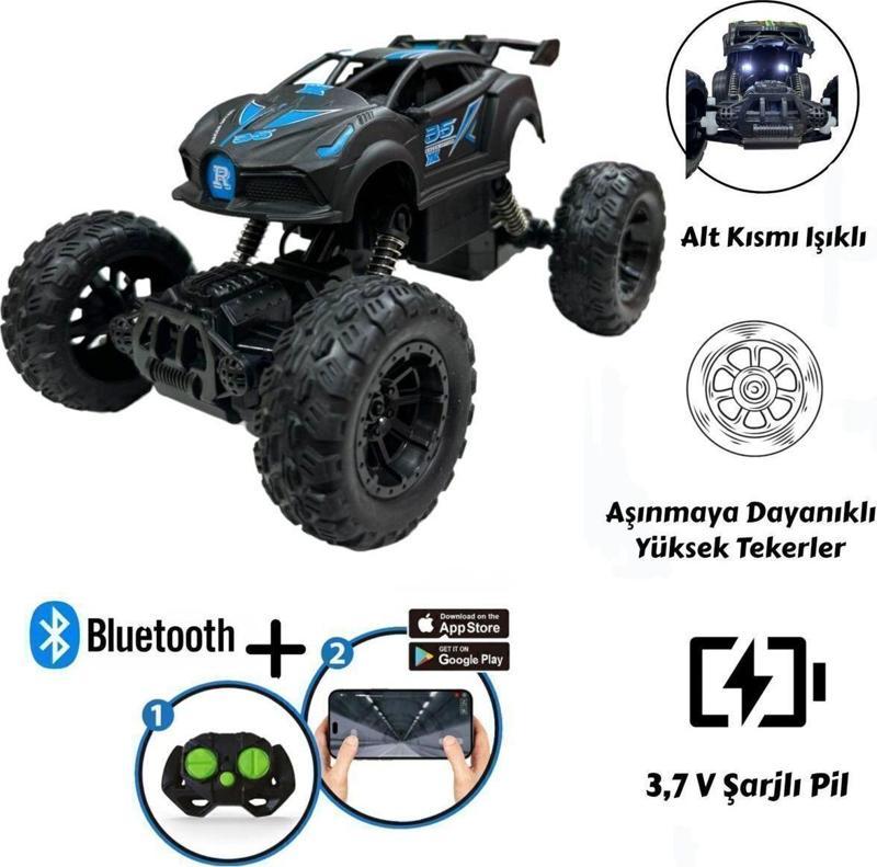 Uzaktan Kumandalı Bluetooth Telefon Kontrollü Jeep Araba Drift Şarjlı Rock Crawler 19 Cm Off-Road