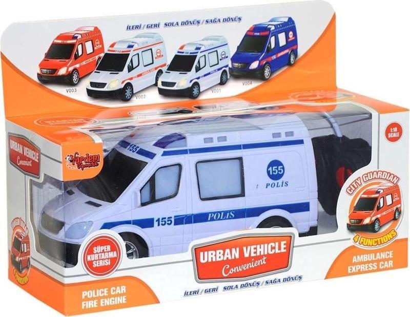 V001-2 V3 V004  Kumandalı Sesli Işıklı Polis Arabası-Jandarma-Ambulans-İtfaiye 1:18-Vardem