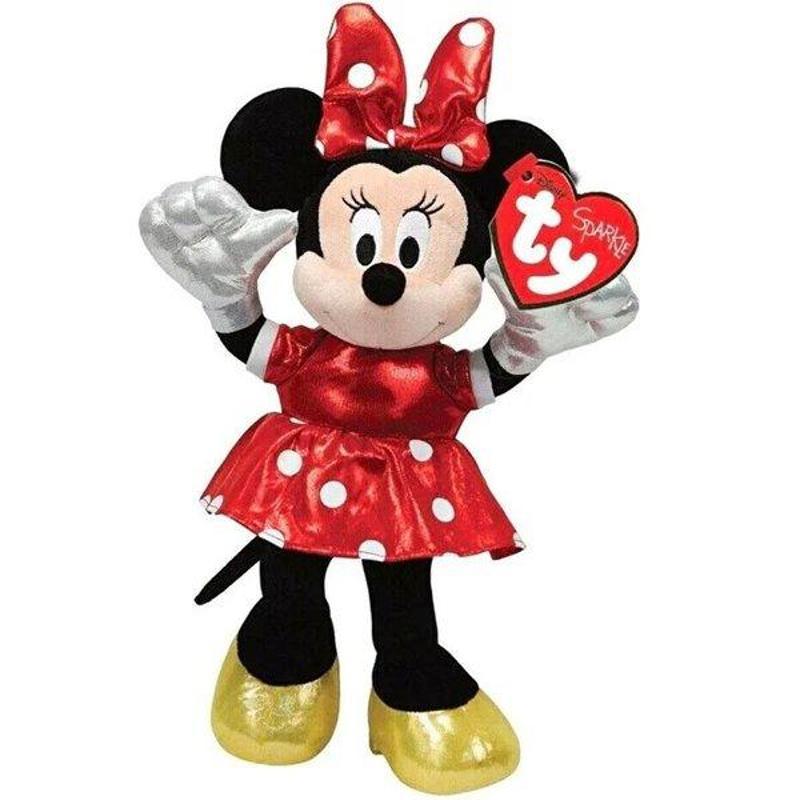 Ty Ty Parlak Kırmızı Elbiseli Minnie Mouse Sesli Peluş 15 cm