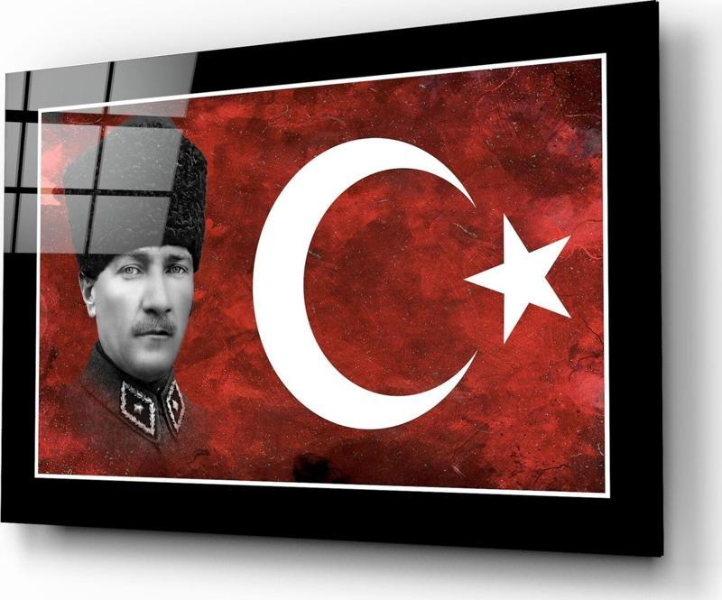 Türk Bayrağı ve Atatürk Cam Tablo | Hediyelik, Dekoratif, Ofis, Mutfak 