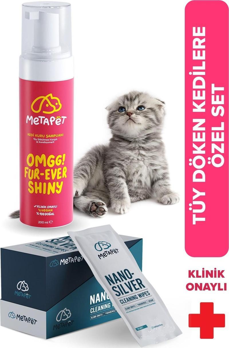 Kedi Tüy Dökülmesi Önleyici, Şampuanı ve Nano Gümüş Hijyen Sağlığı, Kedi Tüy Bakım Ürünleri Seti