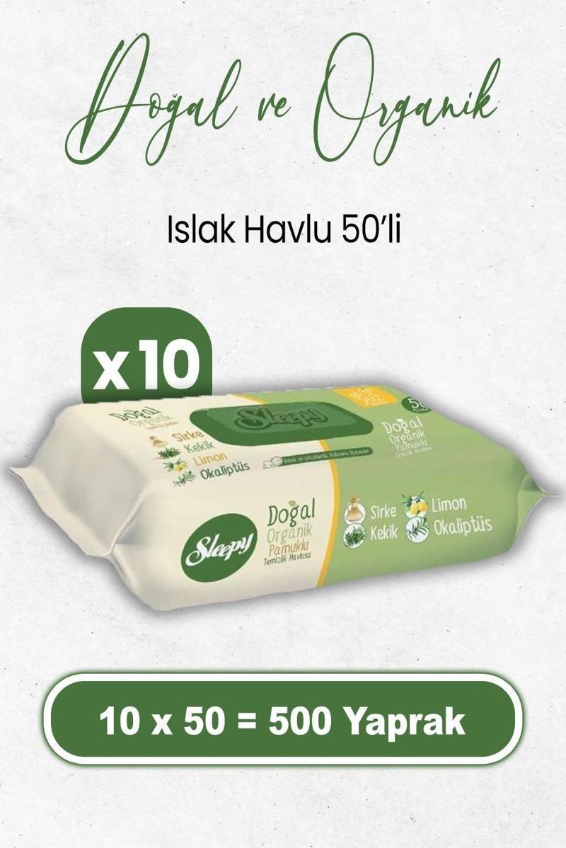 Doğal Ve Organik Islak Mendil 50 x 10 Adet (500 Yaprak)