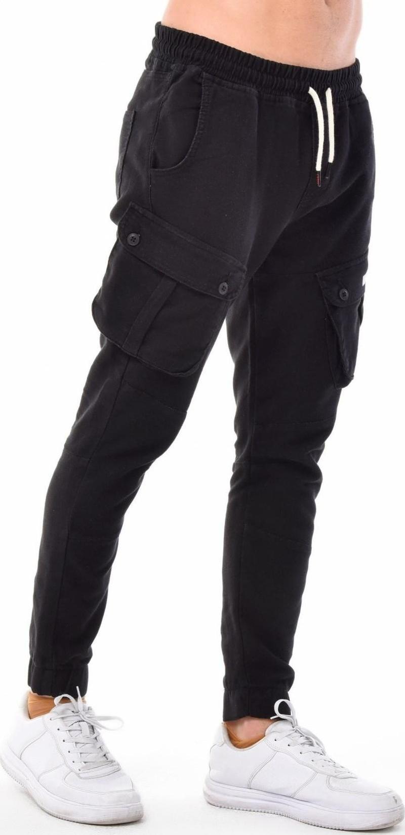 Erkek Kargo Cepli Beli ve Paçası Lastikli Jogger Pantolon Slim Fit - C339