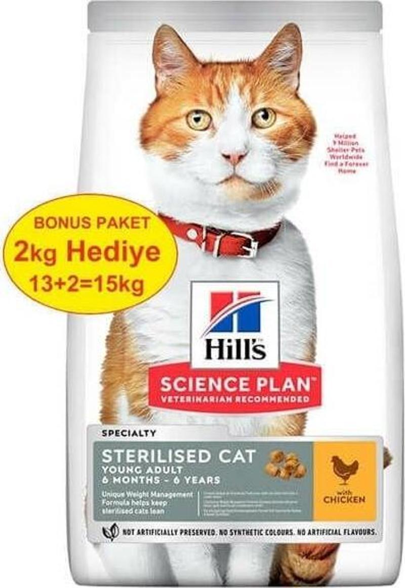 Hills Young Sterilised Tavuklu Kısırlaştırılmış Kedi Maması 13+2 Kg Hediyeli - Petshopundan