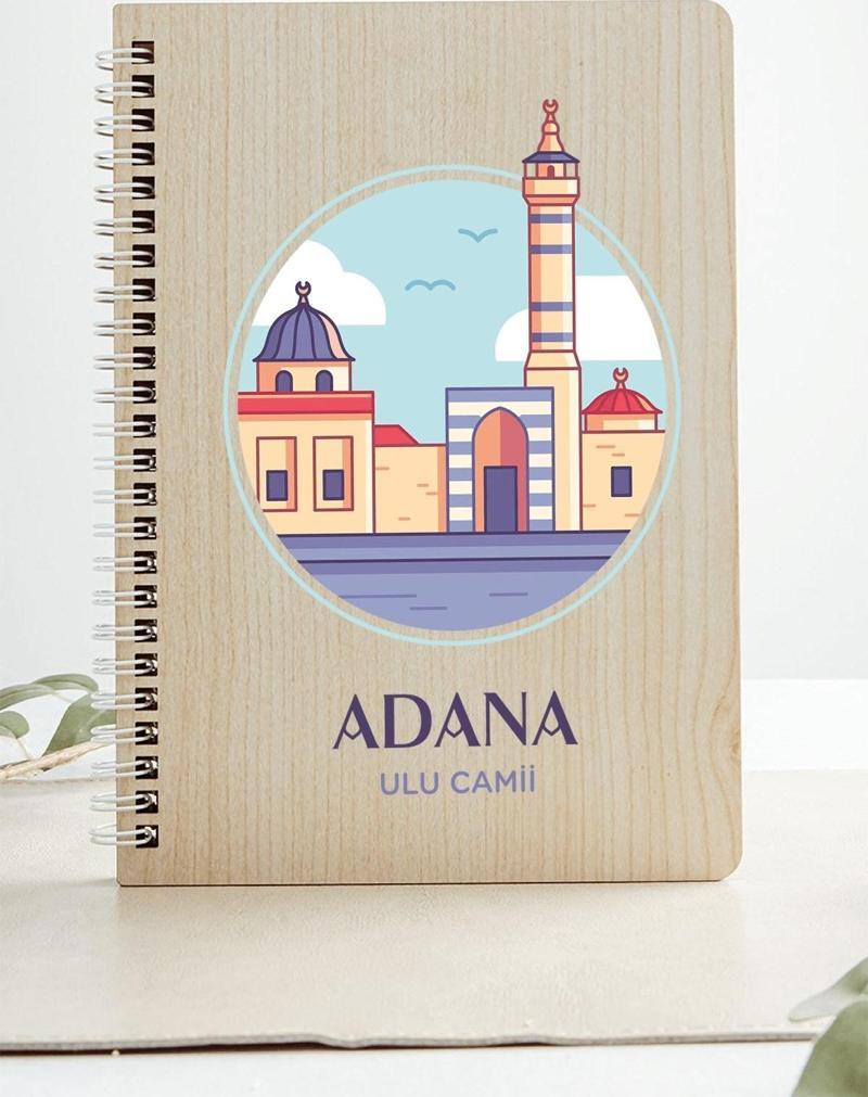 Adana Ulu Camii Şehir Tasarım Ahşap Kapaklı Defter Kraft Kağıt Özel Tasarım Hediye