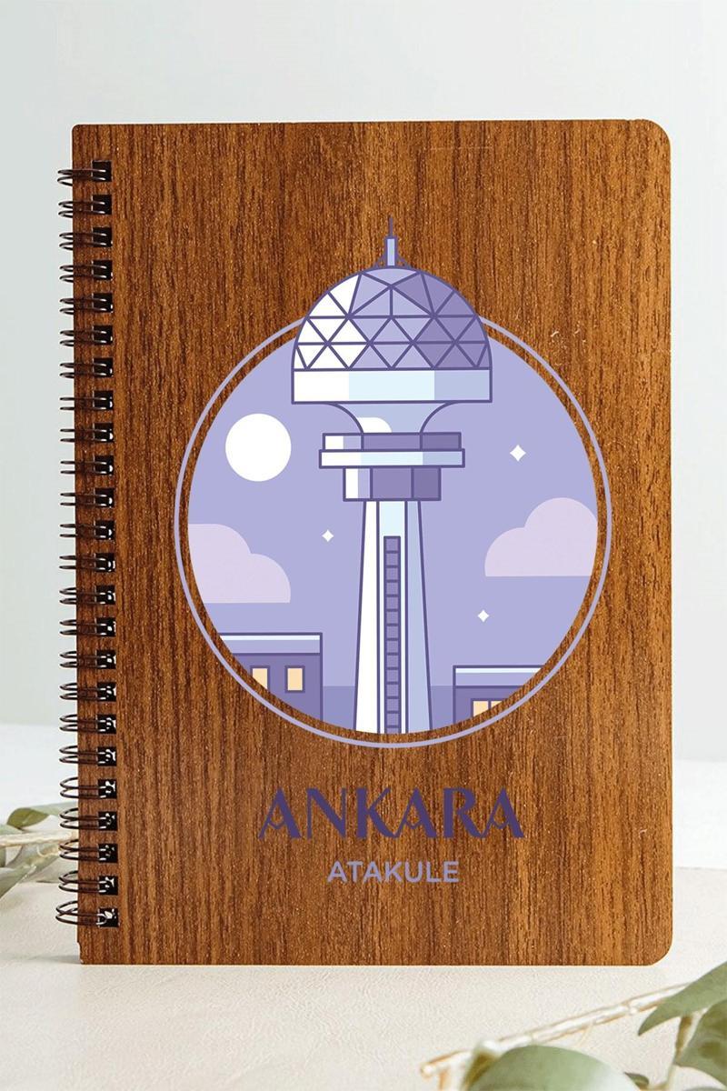 Ankara Ata Kule Şehir Tasarım Ahşap Kapaklı Defter Kraft Kağıt Özel Tasarım Hediye