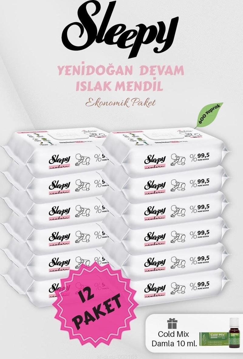 50' li Yenidoğan Islak Mendil 12 Paket, Yeşil Cold Mix Hediyeli