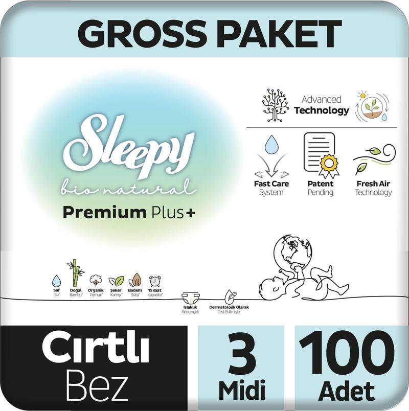 Bio Natural Premium Plus Gross Paket Bebek Bezi 3 Numara Midi 100 Adet