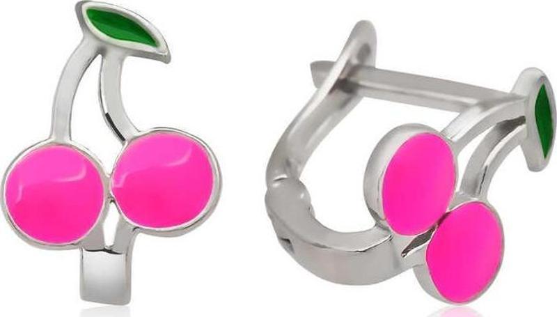 ​Gümüş Pembe Kiraz Çocuk Küpesi