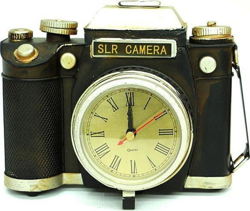 Dekoratif Metal Fotoğraf Makinesi Saatli Vintage Masa Saati