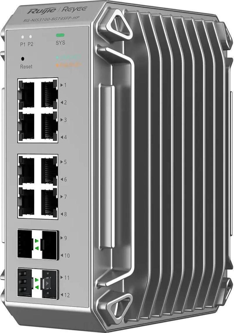 Ruijie Reyee RG-NIS3100-8GT4SFP-HP 8 Port Poe 4xSfp Gigabit Yönetilebilir Endüstriyel PoE Switch