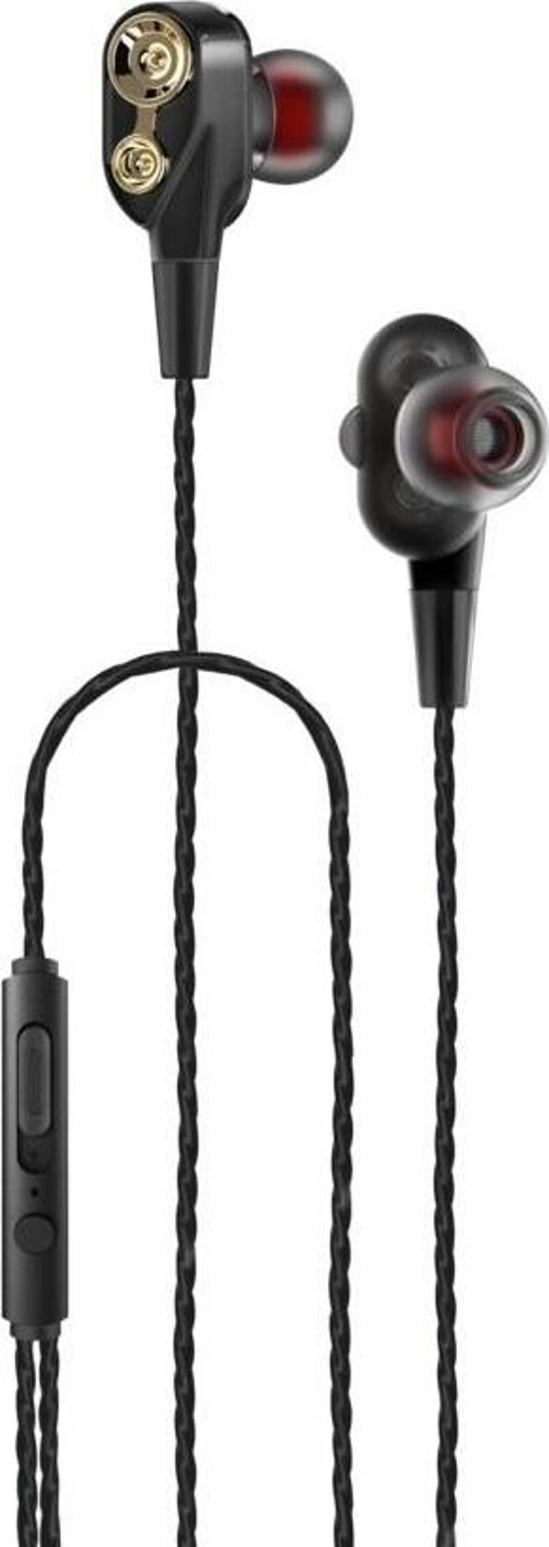 2023 Hot Beats 3D Hifi 4 Hoparlörlü Redmi 9 3.5mm Jack Girişli Kablo Mikrofonlu Kulaklık Siyah