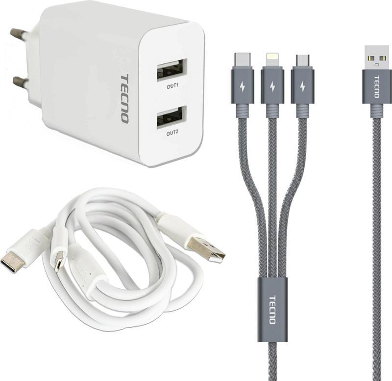 Pova Neo Çift UsbA & Type-C, Lightning, Micro Çıkışlı 3in1 Kablolu Hızlı Şarj Aleti