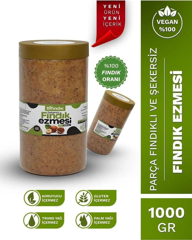 Doğal Şekersiz Fındık Ezmesi Diyabetik Ürün 1Kg Katkısız Vegan Glutensiz Sürülebilir %100 Fındıklı