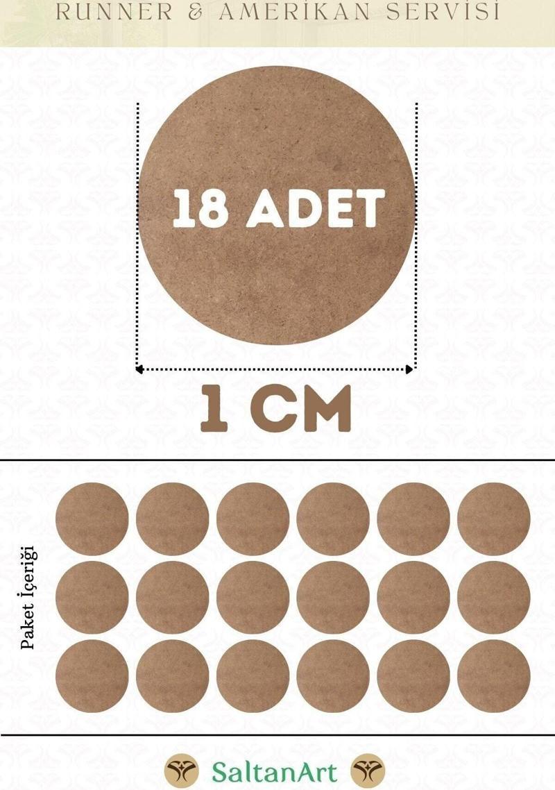 1 cm Çap 18 Adet Supla Amerikan Servis Runner MDF Duralit Magnet Altı Ahşap 3 mm (2,7 mm) Kalınlık