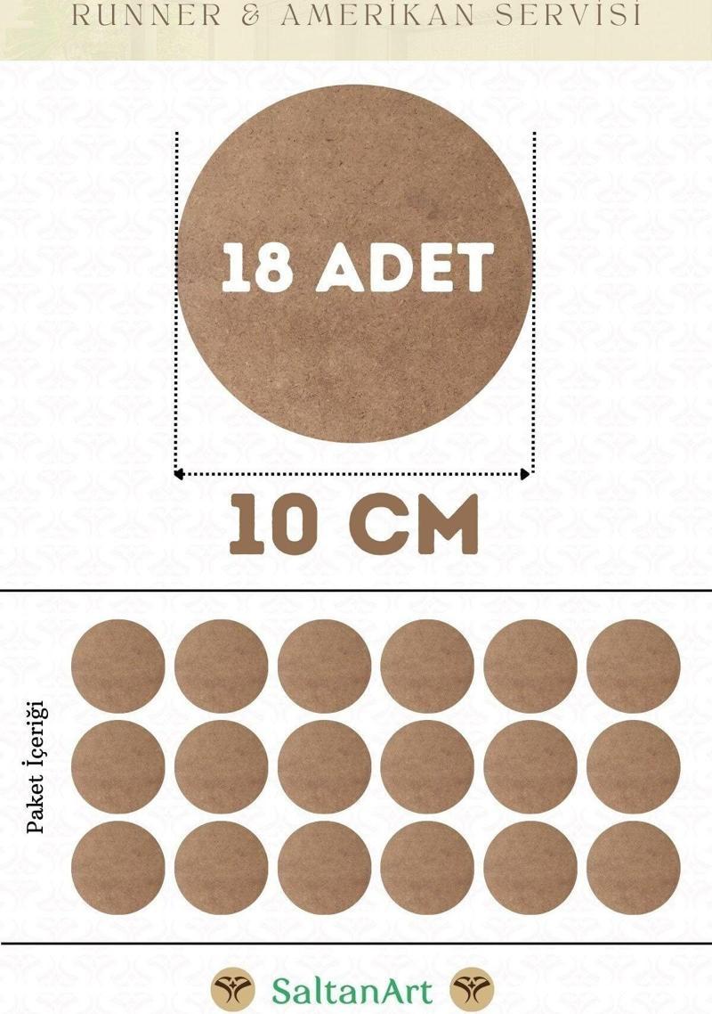 10 cm Çap 18 Adet Supla Amerikan Servis Runner MDF Duralit Magnet Altı Ahşap 3 mm (2,7 mm) Kalınlık