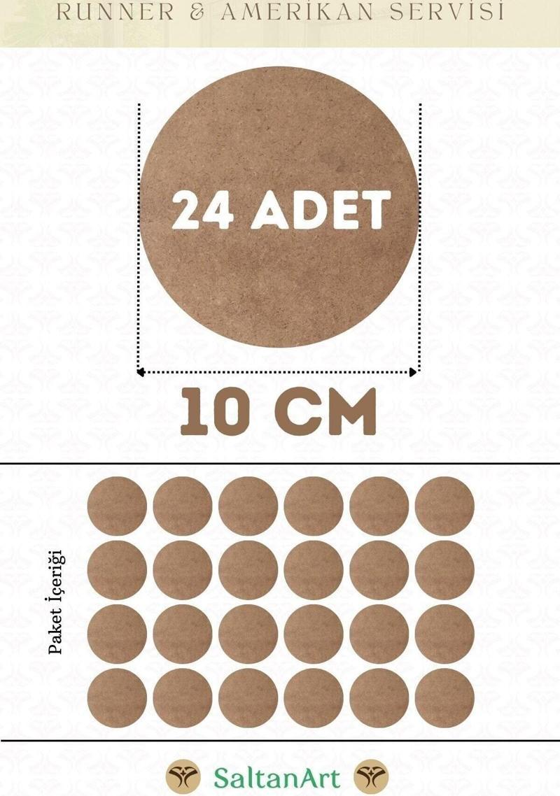 10 cm Çap 24 Adet Supla Amerikan Servis Runner MDF Duralit Magnet Altı Ahşap 3 mm (2,7 mm) Kalınlık