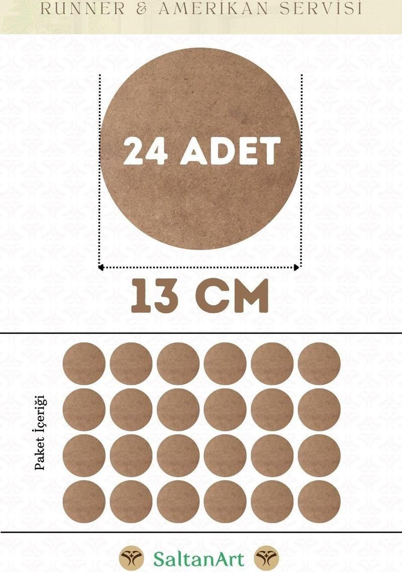 13 cm Çap 24 Adet Supla Amerikan Servis Runner MDF Duralit Magnet Altı Ahşap 3 mm (2,7 mm) Kalınlık