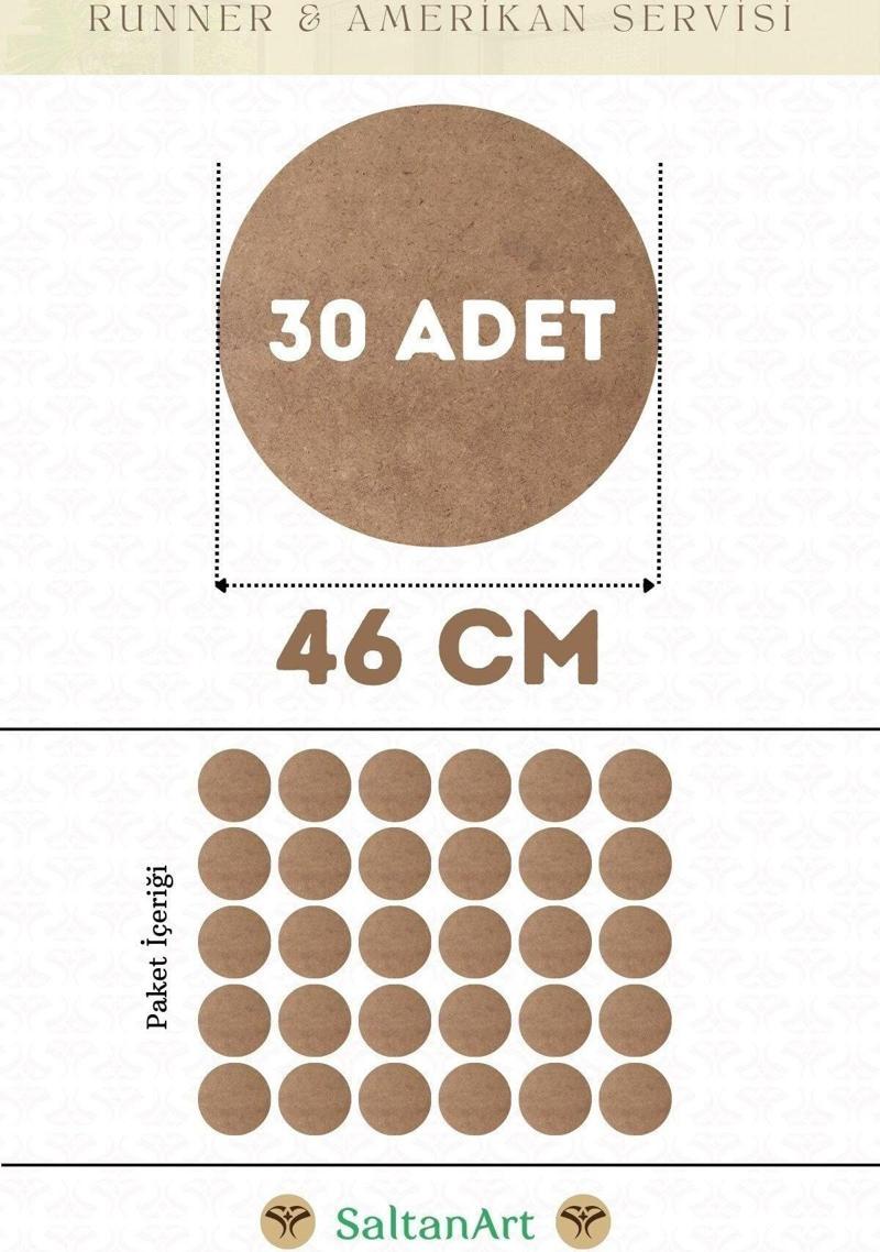 46 cm Çap 30 Adet Supla Amerikan Servis Runner MDF Duralit Magnet Altı Ahşap 3 mm (2,7 mm) Kalınlık