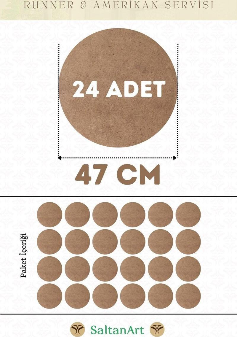 47 cm Çap 24 Adet Supla Amerikan Servis Runner MDF Duralit Magnet Altı Ahşap 3 mm (2,7 mm) Kalınlık