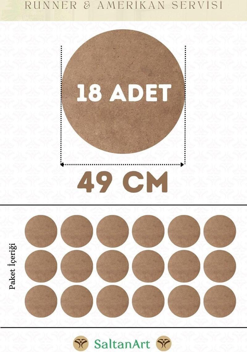 49 cm Çap 18 Adet Supla Amerikan Servis Runner MDF Duralit Magnet Altı Ahşap 3 mm (2,7 mm) Kalınlık