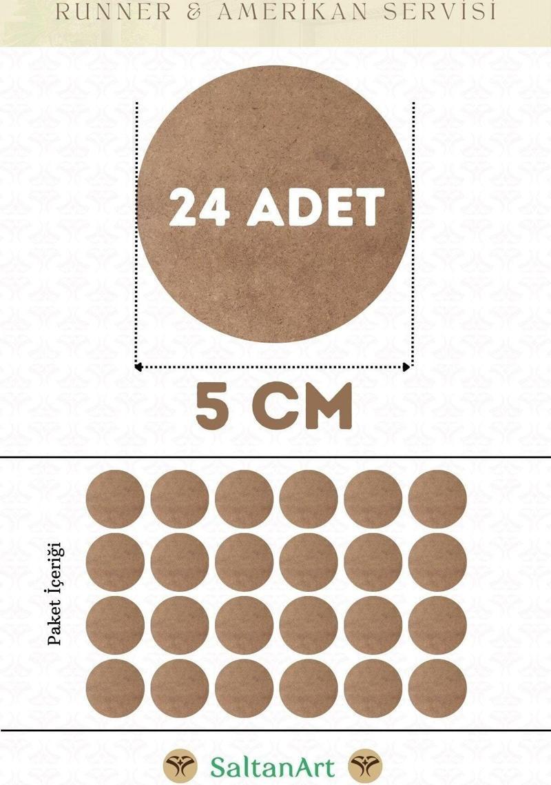 5 cm Çap 24 Adet Supla Amerikan Servis Runner MDF Duralit Magnet Altı Ahşap 3 mm (2,7 mm) Kalınlık