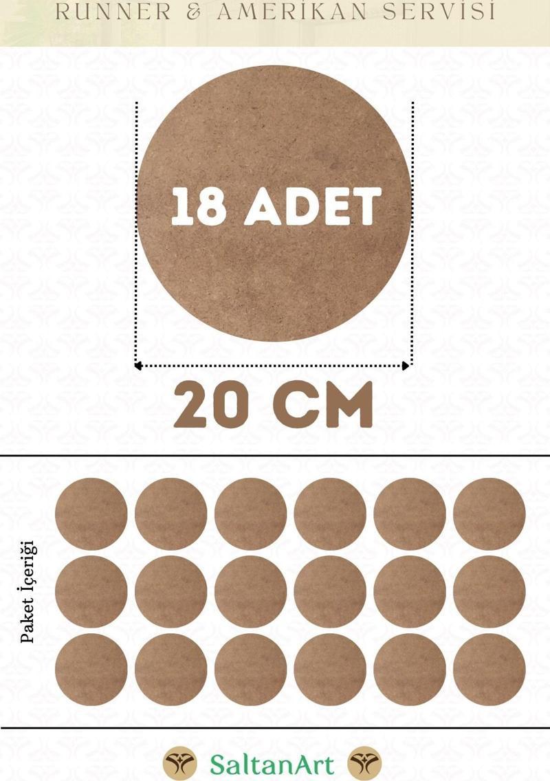 20 cm Çap 18 Adet Supla Amerikan Servis Runner MDF Duralit Magnet Altı Ahşap 3 mm (2,7 mm) Kalınlık