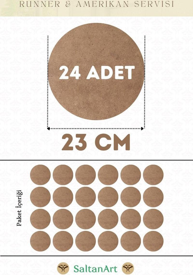 23 cm Çap 24 Adet Supla Amerikan Servis Runner MDF Duralit Magnet Altı Ahşap 3 mm (2,7 mm) Kalınlık