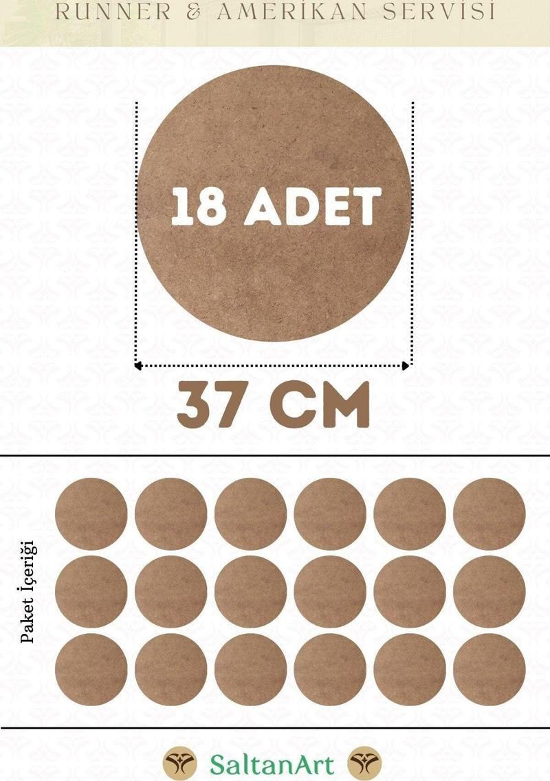 37 cm Çap 18 Adet Supla Amerikan Servis Runner MDF Duralit Magnet Altı Ahşap 3 mm (2,7 mm) Kalınlık