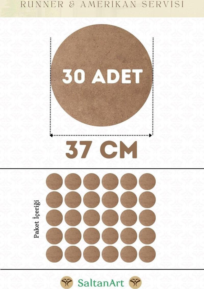 37 cm Çap 30 Adet Supla Amerikan Servis Runner MDF Duralit Magnet Altı Ahşap 3 mm (2,7 mm) Kalınlık