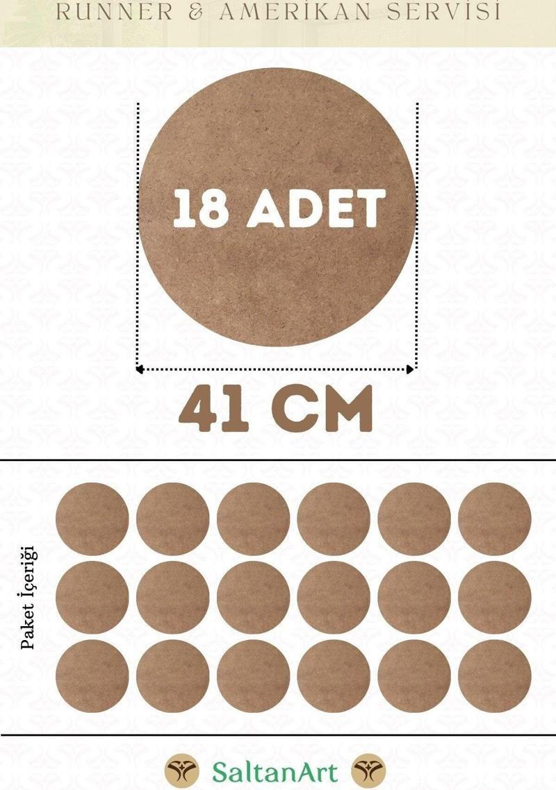 41 cm Çap 18 Adet Supla Amerikan Servis Runner MDF Duralit Magnet Altı Ahşap 3 mm (2,7 mm) Kalınlık