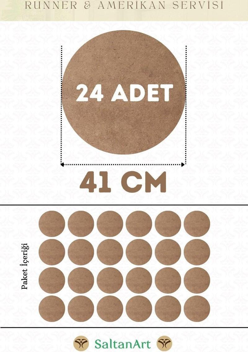 41 cm Çap 24 Adet Supla Amerikan Servis Runner MDF Duralit Magnet Altı Ahşap 3 mm (2,7 mm) Kalınlık