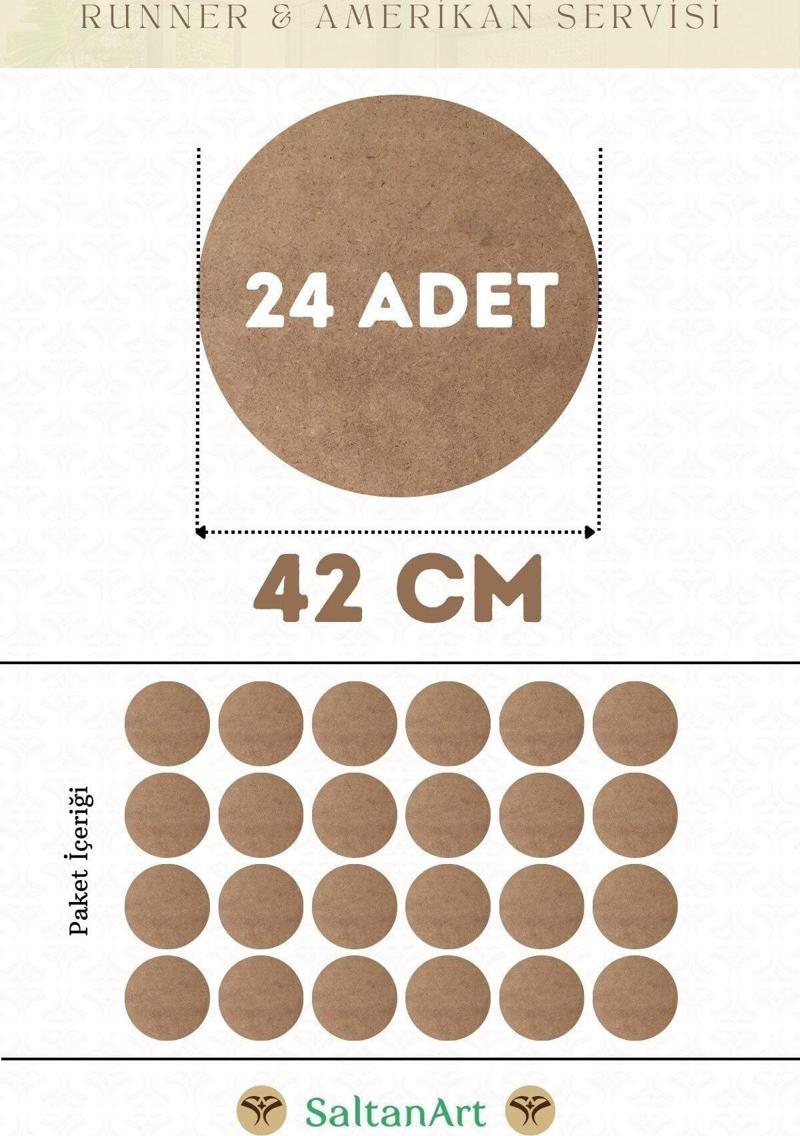 42 cm Çap 24 Adet Supla Amerikan Servis Runner MDF Duralit Magnet Altı Ahşap 3 mm (2,7 mm) Kalınlık