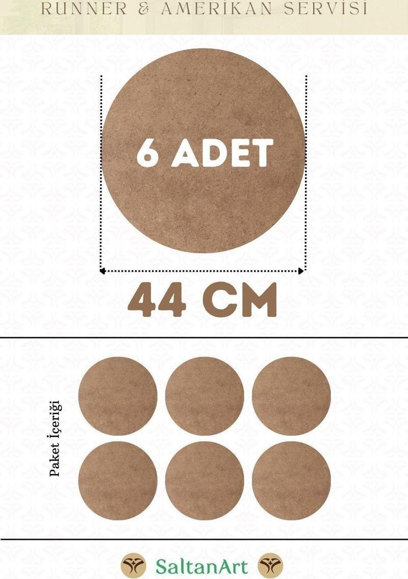 44 cm Çap 6 Adet Supla Amerikan Servis Runner MDF Duralit Magnet Altı Ahşap 3 mm (2,7 mm) Kalınlık