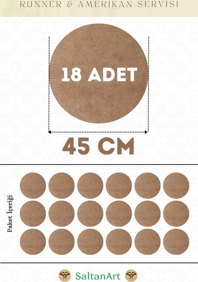 45 cm Çap 18 Adet Supla Amerikan Servis Runner MDF Duralit Magnet Altı Ahşap 3 mm (2,7 mm) Kalınlık