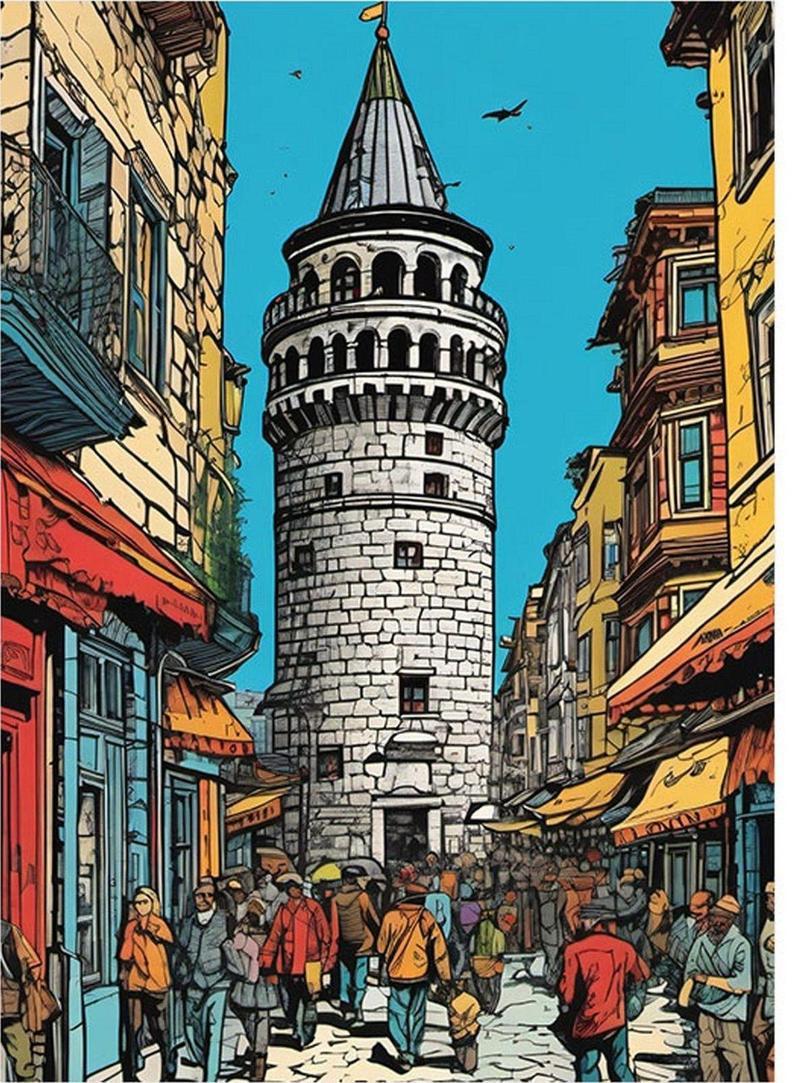 Galata Kulesi Çizimi Dekoratif Mdf Tablo 50 cm x 70 cm