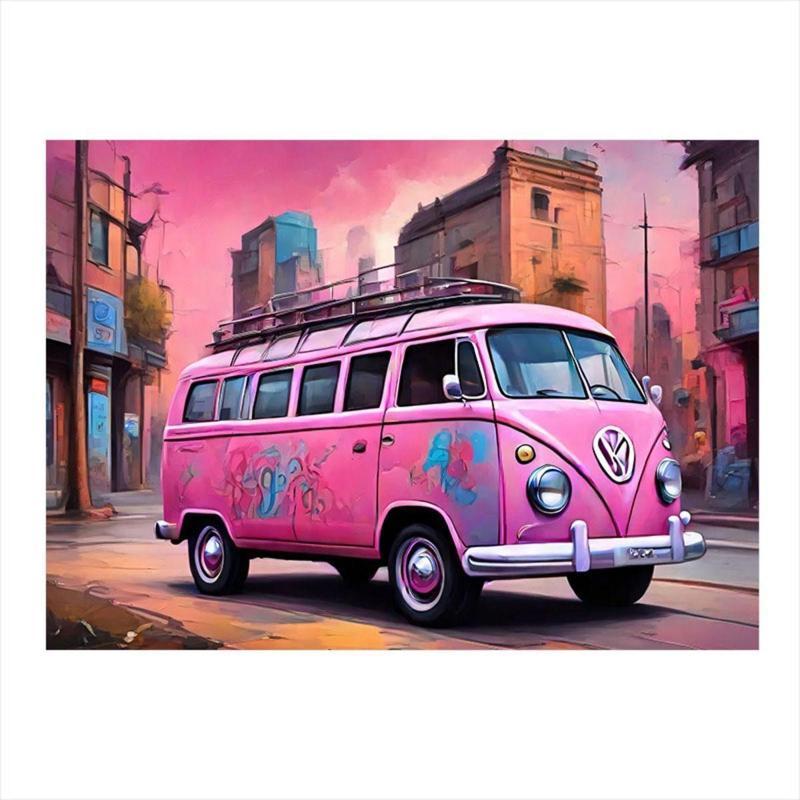 Pembe Minibüs Tasarım Mdf Tablo 35 cm x 50 cm