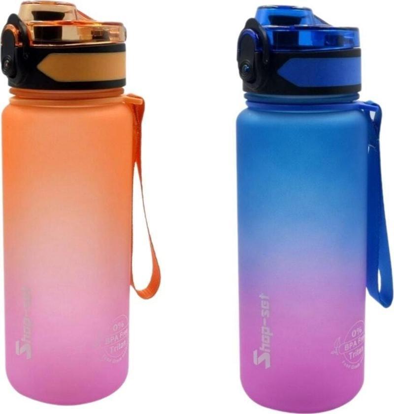 2 Adet * 500Ml Tritan Motivasyonlu Su Matarası Çift Renk (Turuncu/Pembe Ve Lacivert/Pembe)