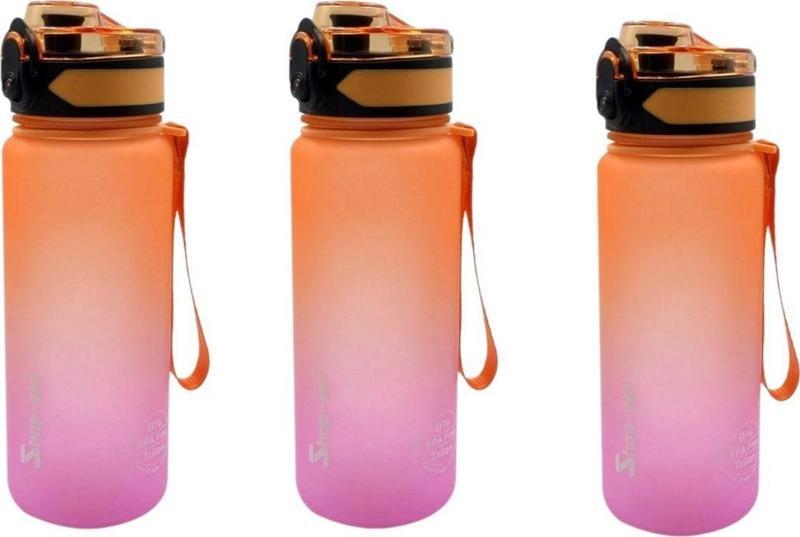 3 Adet * 500Ml Tritan Motivasyonlu Su Matarası Çift Renk (Turuncu - Pembe)