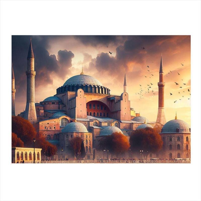 Cami Manzarası Desenli Ahşap Tablo 35 cm x 50 cm