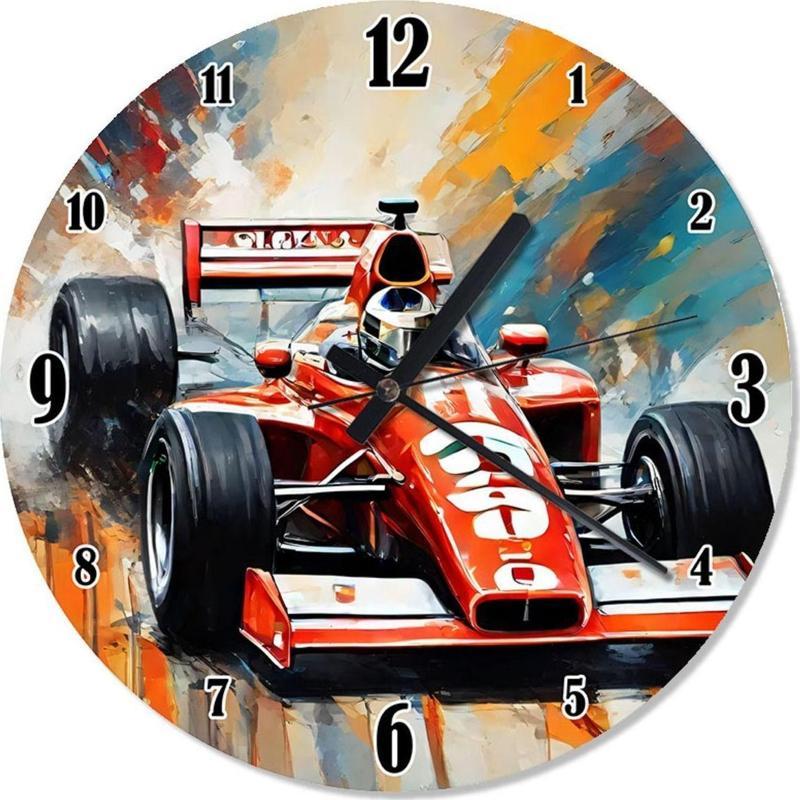 Kırmızı F1 Yarış Arabası Tasarım Duvar Saati