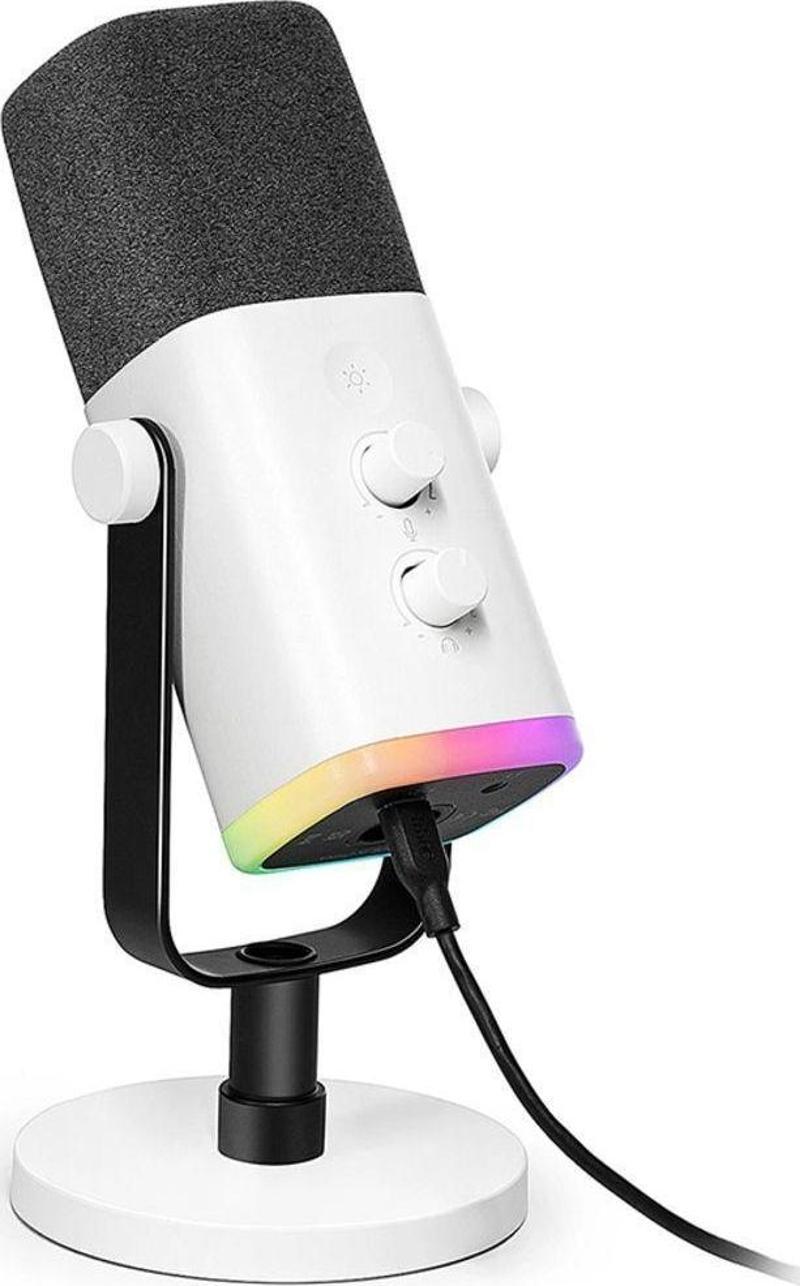 Am8 Beyaz Bilgisayar Oyuncu Xlr Usb Rgb Dinamik Yayıncı Mikrofonu